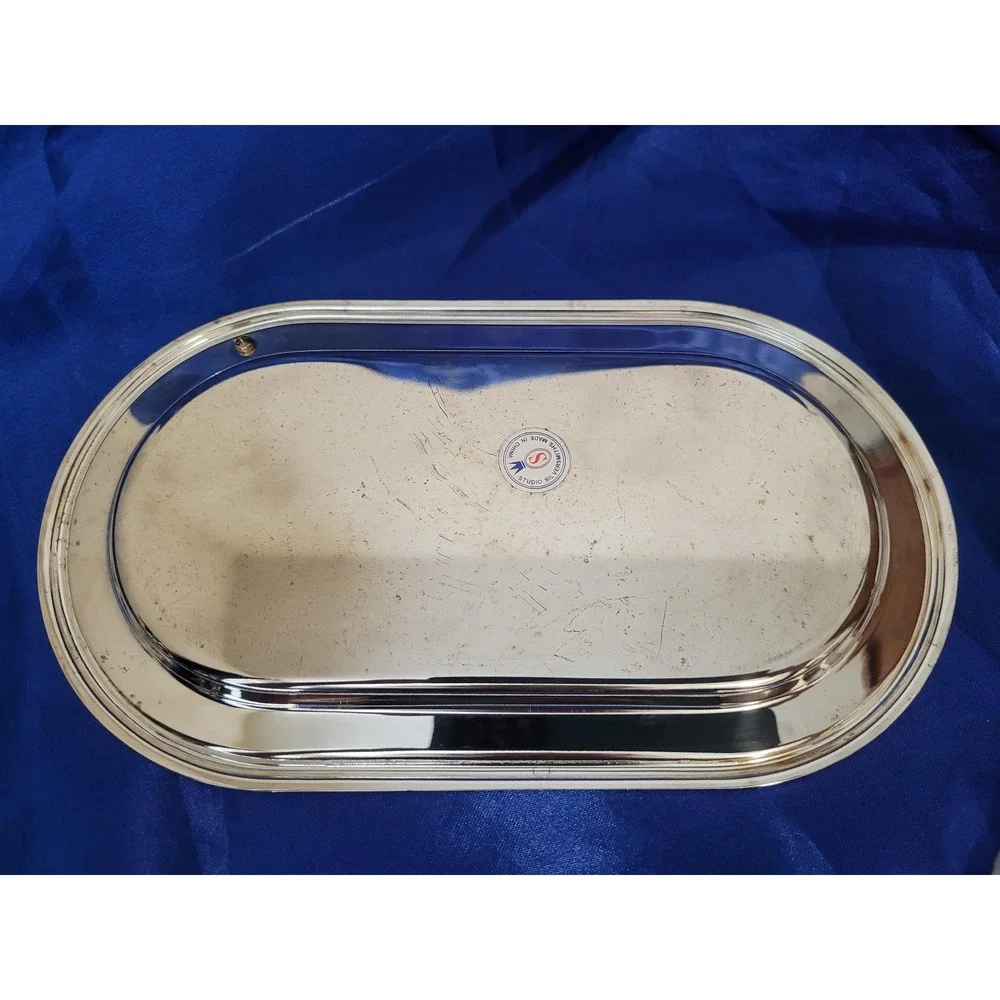 Silverplated Metal Candlestick Holders Grape Leaf Oval Tray Studio Silversmiths